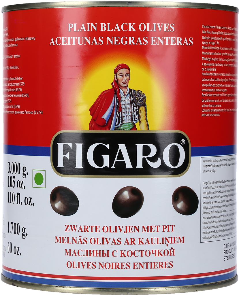 ACEITUNAS NEGRAS ENTERA FIGARO 6/105 OZ.